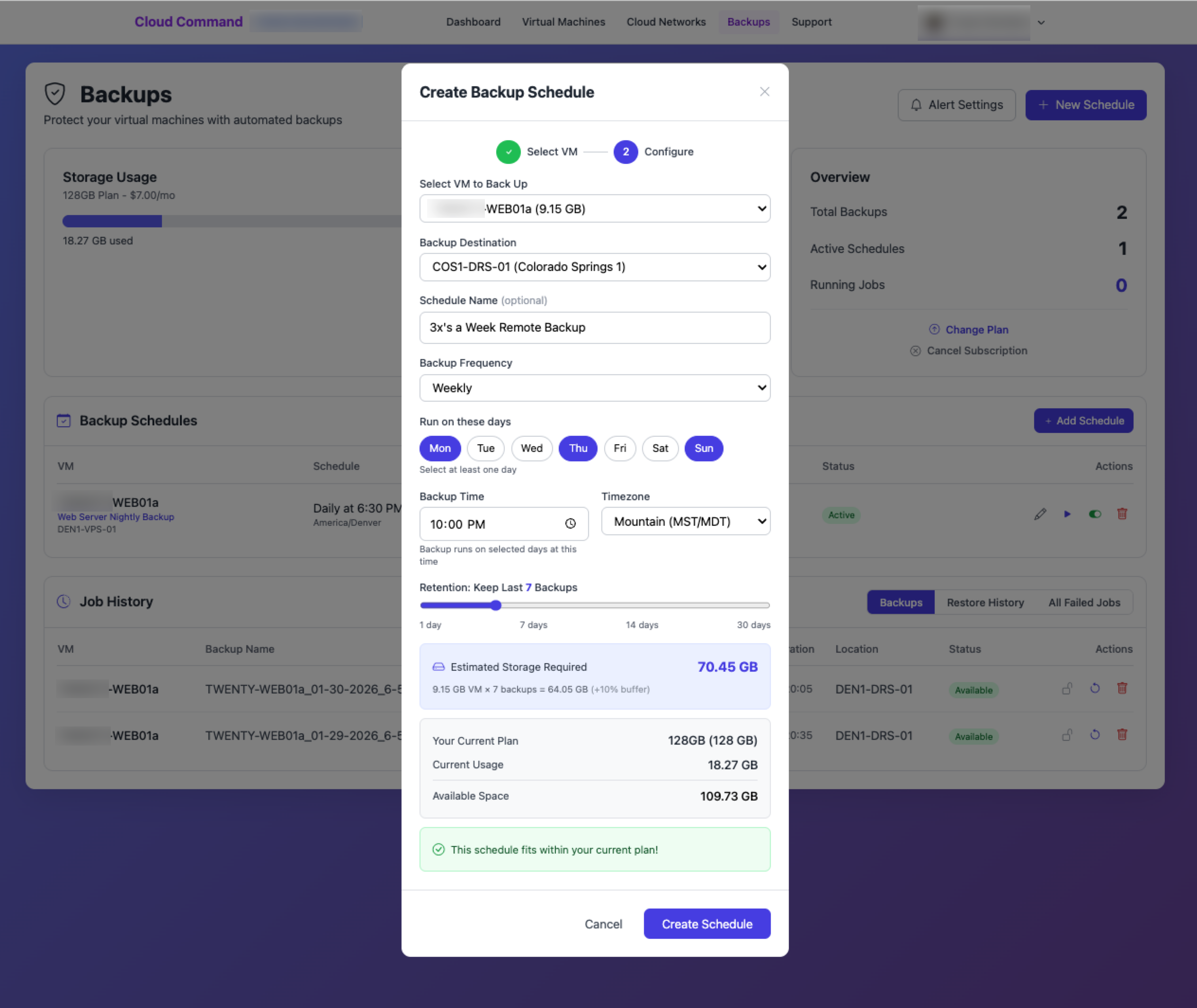 Backup schedule configuration
