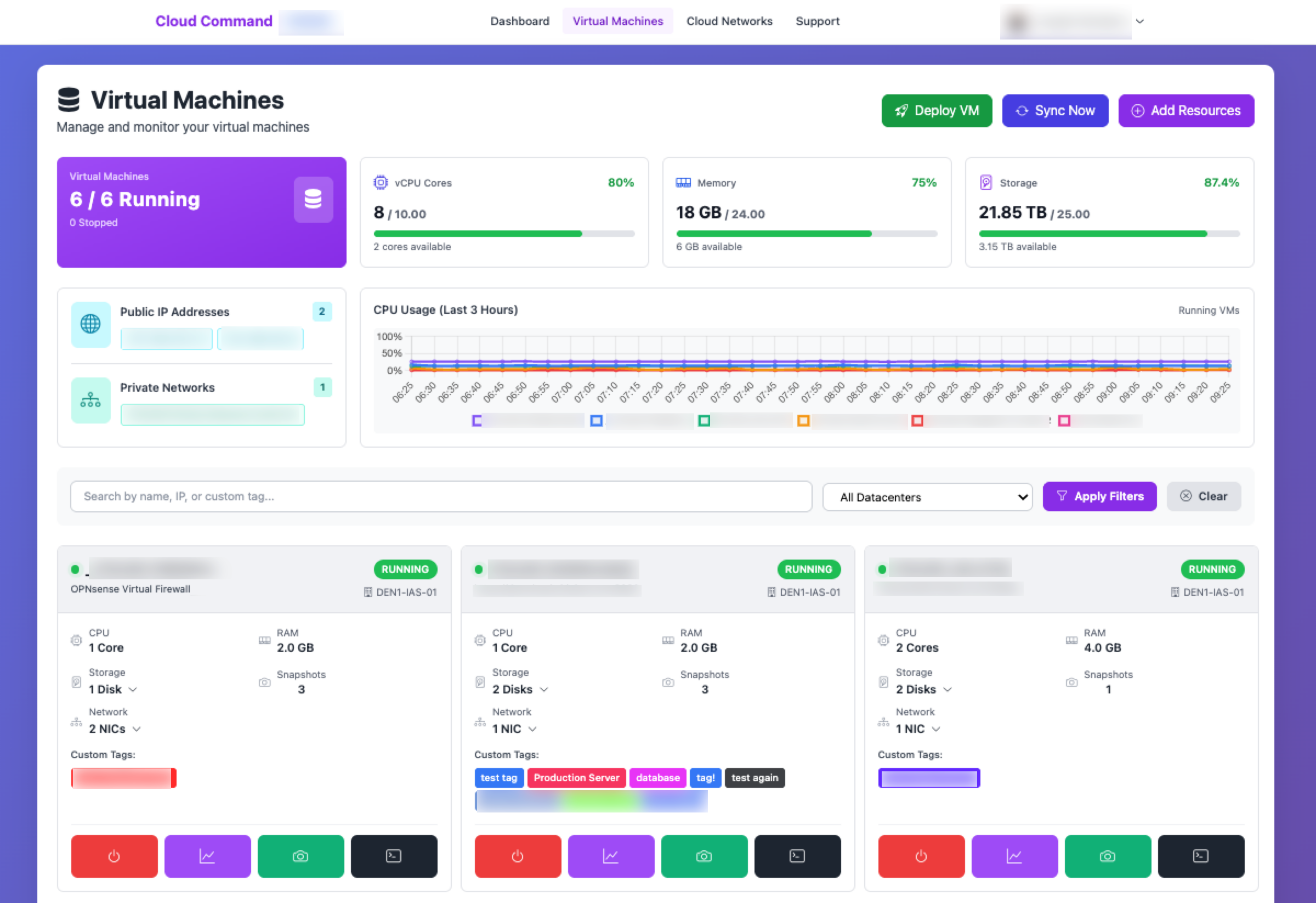 VM management dashboard